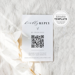 Mr White QR Code Response Card, Qr Code Rsvp Card, Rsvp Online, Printable | EDITABLE TEMPLATE #001