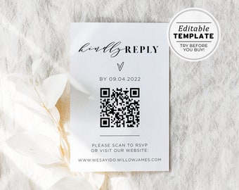 Mr White QR Code Response Card, Qr Code Rsvp Card, Rsvp Online, Printable | EDITABLE TEMPLATE #001