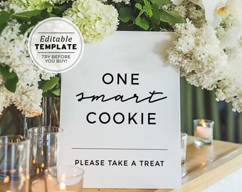 Ellery Minimalist 'One Smart Cookie' Graduation Party Favors Sign, Printable | EDITABLE TEMPLATE #041