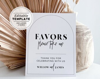 Noir Arch Modern Wedding Favors Sign Template, Printable Favor Table Sign, Please Take One Sign, Take a Favors Sign | EDITABLE TEMPLATE #049