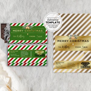 Christmas Chocolate Wrapper Template, Christmas Chocolate Gift, Hershey ...