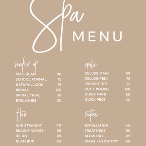 Nue Minimalist Spa Menu Sign, Beauty Price List Template, Small Business Printable EDITABLE TEMPLATE 052 043 image 5