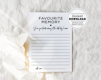 Favorite Memories of the Birthday Girl, Favourite Memory Party Game | INSTANT DOWNLOAD #004 Juliette Minimalist