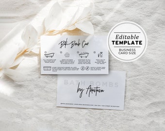 Juliette Minimalist Bath Bomb Thank You, Care Instructions Card - Business Card Size | EDITABLE TEMPLATE #050 #043