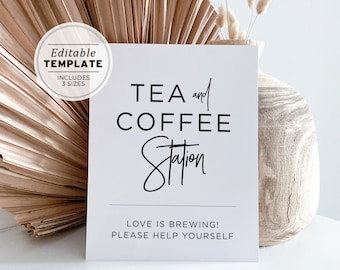 Juliette Minimalist Tea and Coffee Station Sign Edit and Print | EDITABLE TEMPLATE #004