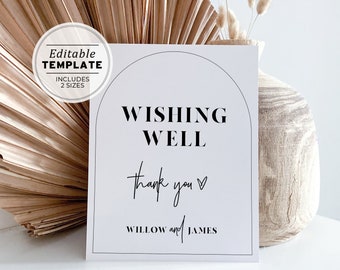 Noir Arch Minimalist Wedding Wishing Well Sign | PRINTABLE EDITABLE TEMPLATE #049