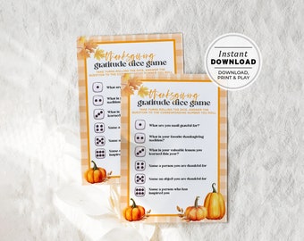 Thanksgiving Gratitude Dice Game, Thanksgiving Family Game | INSTANT DOWNLOAD #106