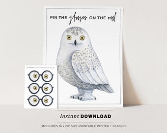 Pin the Glasses on the Owl Kids Party Game Printable Poster, Birthday Party Game, INSTANT DOWNLOAD