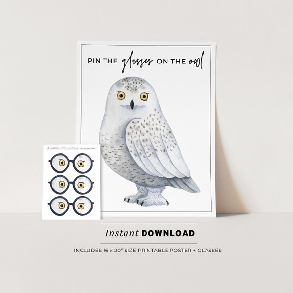 Pin the Glasses on the Owl Kids Party Game Printable Poster, Birthday Party Game, INSTANT DOWNLOAD