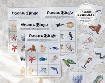 Ocean Animal Bingo Kids Party Game, Printable Birthday Party Game, Educational Resource, Kids Game, INSTANT DOWNLOAD
