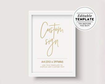 Juliette Gold Minimalist Customizable Blank A4 Sign Template, Instant Print Sign | EDITABLE TEMPLATE #017