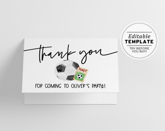 Minimalist Soccer Theme Thank You Card, Printable | EDITABLE TEMPLATE #077