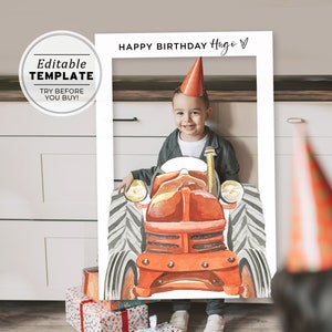 Red Farm Tractor Photo Prop Frame Template, Kids Birthday Party Photo Prop, Printable Selfie Frame, Photo Booth Prop, EDITABLE TEMPLATE #075