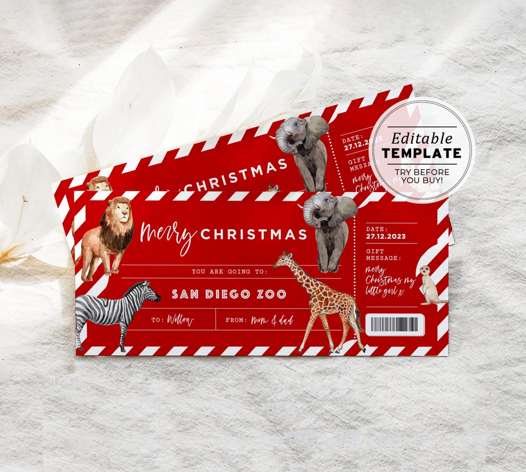 Printable Zoo Ticket Christmas Gift Voucher Zoo Ticket Gift Etsy