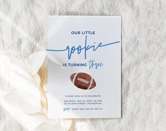 Minimalist Football Rookie Theme Birthday Party Invite Template | PRINTABLE EDITABLE TEMPLATE #056