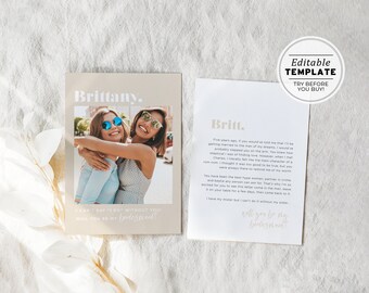 Scandi Minimalist Will you be my bridesmaid Bridesmaid Proposal Photo Card | EDITABLE TEMPLATE #047