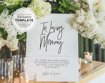 Juliette Minimalist Wedding In Loving Memory Sign, Wedding Memorial Sign, Wedding Memory Table Sign, Printable | EDITABLE TEMPLATE #004