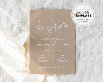 Nue Minimalist Rehearsal Dinner Invite, Printable | EDITABLE TEMPLATE #038