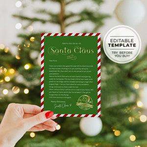 Carta editável do Papai Noel, Carta personalizada do Papai Noel, Carta do Papai Noel para impressão na véspera de Natal, Caixa de Véspera de Natal MODELO EDITÁVEL #093