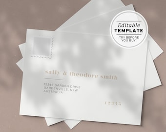 Scandi Minimalist Handwritten Style A7 Envelope Template - Front and Back | EDITABLE TEMPLATE #047