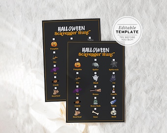 Halloween Scavenger Hunt Game, Spooky Treasure Hunt, Party Games, Halloween Activity, Halloween Game | PRINTABLE EDITABLE TEMPLATEc #080