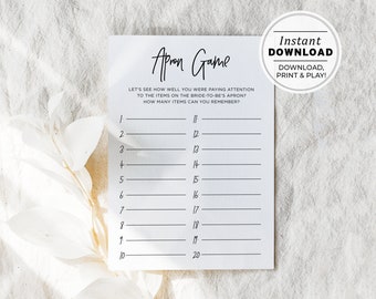 Juliette Apron Memory Bridal Shower Game, Wedding Shower Game, Hen's Party Game, Bachelorette Party Game | INSTANT DOWNLOAD #004