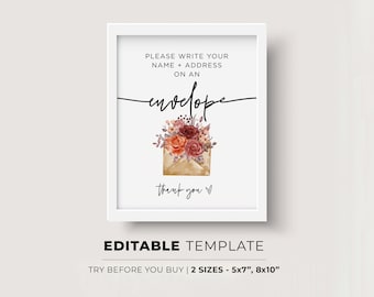 Write Your Address on Envelope Sign, Minimalist Bridal / Baby Shower Editable Template | EDITABLE TEMPLATE #028 Willow