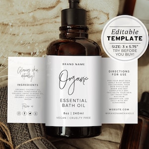 Minimalist 8oz Bottle Custom Wrap Around 237ml Label 3x5.75&quot; | EDITABLE TEMPLATE #050 #043 Juliette