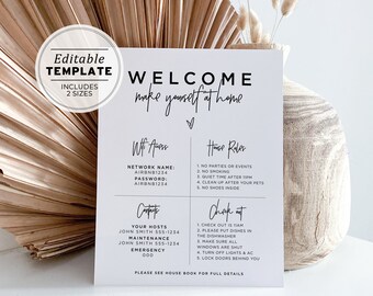 Juliette Minimalist Holiday Rental Welcome Sign Template Printable | EDITABLE TEMPLATE #050 #043