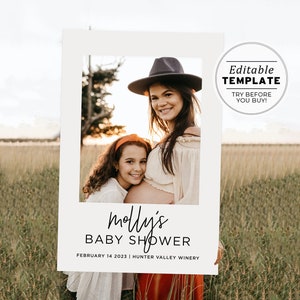Juliette Baby Shower Photo Booth Frame, Minimalist Baby Shower Photo Props, Baby Shower Photo Frame, Printable Editable Template #004