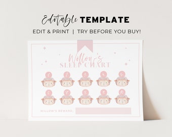 Editable Sleep Rewards Chart, Counting Sheep Sleep Training Chart, Stay In Bed Chart, Toddler Sleep Chart | EDITABLE TEMPLATE