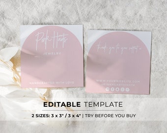 Editable Bracelet Display Card Template, 2 Sizes - 3x3" / 3x4" #051 #043 Blush Minimalist