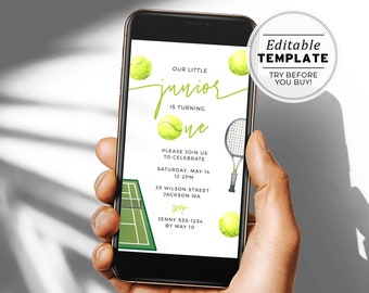 Minimalist Tennis Theme Birthday Party evite, Electronic Invite Template | EDITABLE TEMPLATE #107