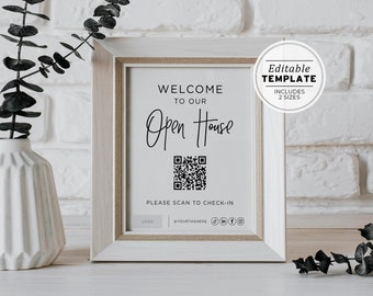 Juliette Minimalist Open Home QR Code Sign In Welcome Sign Template Printable | EDITABLE TEMPLATE #050 #043