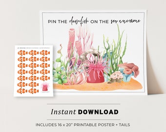 Pin the Clownfish on the Anemone Kids Party Game Printable Poster, Birthday Party Game | INSTANT DOWNLOAD