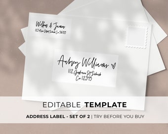 Handwritten Style Envelope Address Label and Return Address Label Template - Set of 2 | EDITABLE TEMPLATE #028 Willow