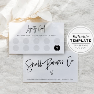 Juliette Minimalist Business Loyalty Punch Card, Thank you card | EDITABLE TEMPLATE #050 #043