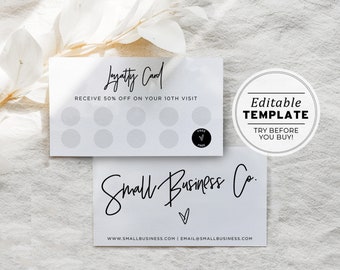 Juliette Minimalist Business Loyalty Punch Card, Thank you card | EDITABLE TEMPLATE #050 #043