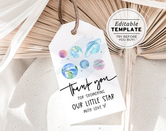 Mini Galaxy Baby Shower Favor Tag, Thank you Tag | EDITABLE TEMPLATE, Printable #076