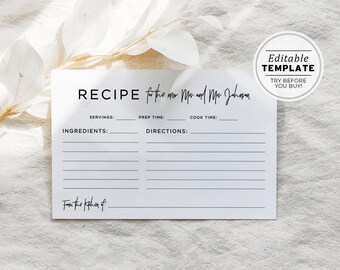 Juliette Minimalist Recipes for the Bride and Groom Card, Advice Bridal Shower, Printable | EDITABLE TEMPLATE #004