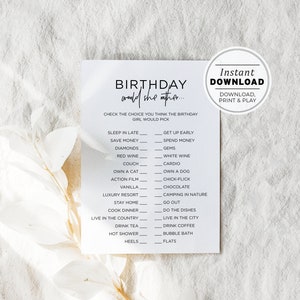 Would She Rather Birthday Party Game | INSTANT DOWNLOAD #004 Juliette Minimalist