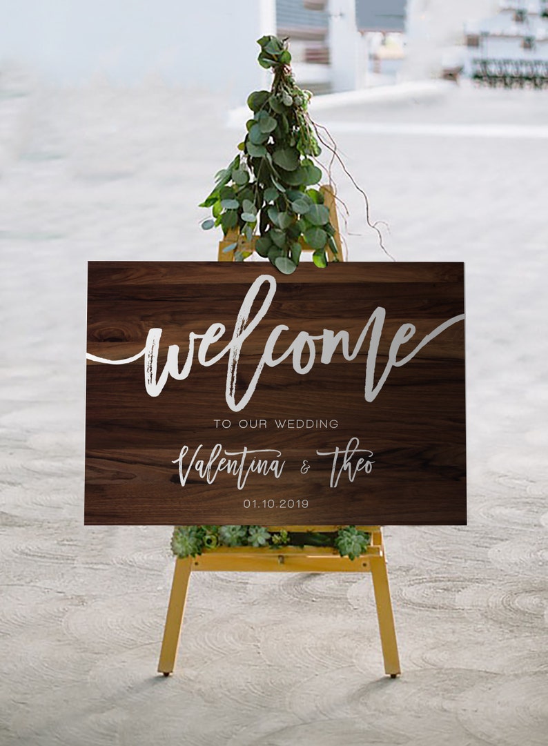 Wood Textured Wedding Welcome Sign, Editable Template, Printable image 5