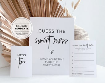 Guess the Sweet Mess Baby Shower Game Sign and Card, Minimalist Baby Shower Activity | PRINTABLE EDITABLE TEMPLATE #004 Juliette