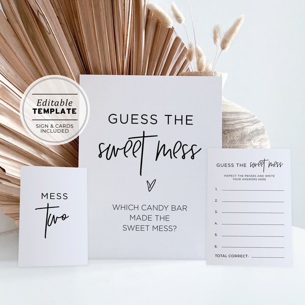 Guess the Sweet Mess Baby Shower Game Sign and Card, Minimalist Baby Shower Activity | PRINTABLE EDITABLE TEMPLATE #004 Juliette