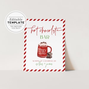 Christmas Hot Chocolate Bar Sign, Hot Cocoa Sign | PRINTABLE EDITABLE TEMPLATE #091