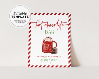 Christmas Hot Chocolate Bar Sign, Hot Cocoa Sign | PRINTABLE EDITABLE TEMPLATE #091