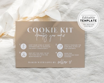 Nue Minimalist Cookie Kit Card Template, DIY Cookie Decorating Instructions Card | EDITABLE TEMPLATE #038