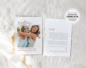 Ceramica Minimalist Will you be my bridesmaid Bridesmaid Proposal Photo Card | EDITABLE TEMPLATE #045