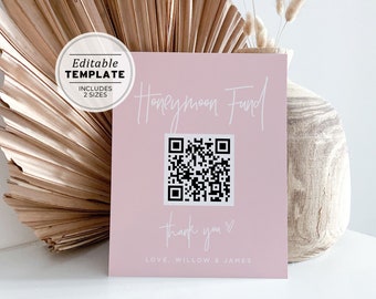 Blush Minimalist Honeymoon Fund QR Code Printable Sign | EDITABLE TEMPLATE #035