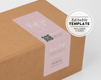 Minimalist Box Packaging Label 3 Sizes: 2x4" / 2x5" / 2x6" EDITABLE TEMPLATE #051 #043 Blush Minimalist